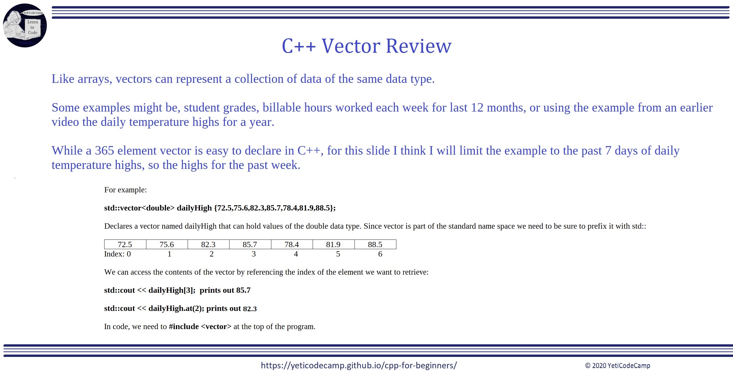 Video 11 C Vectors Yeticodecamp C For Beginners